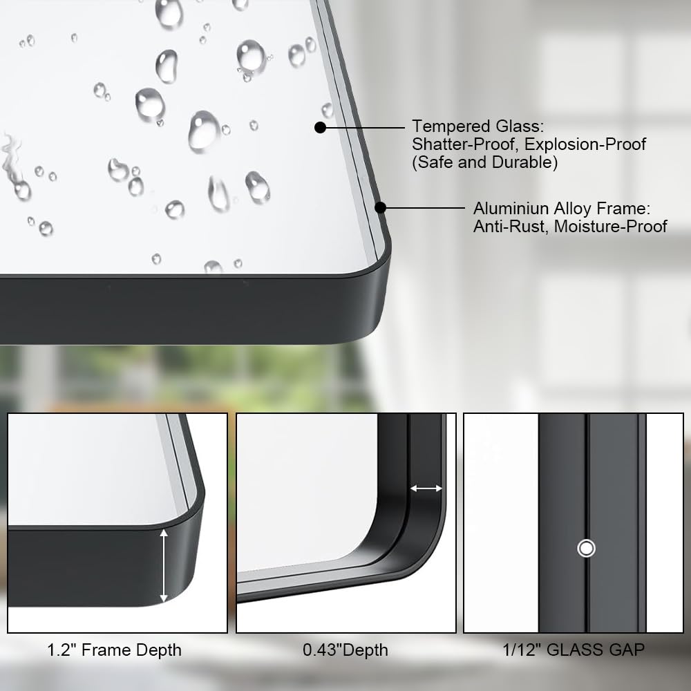 Thryvalis Black 20x30 Inch Metal Framed Mirror