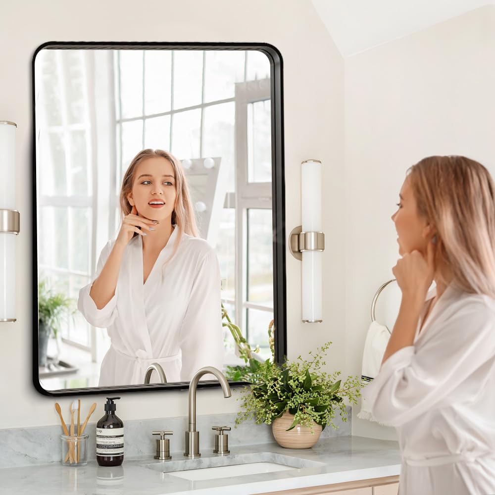 Thryvalis Black 20x30 Inch Metal Framed Mirror