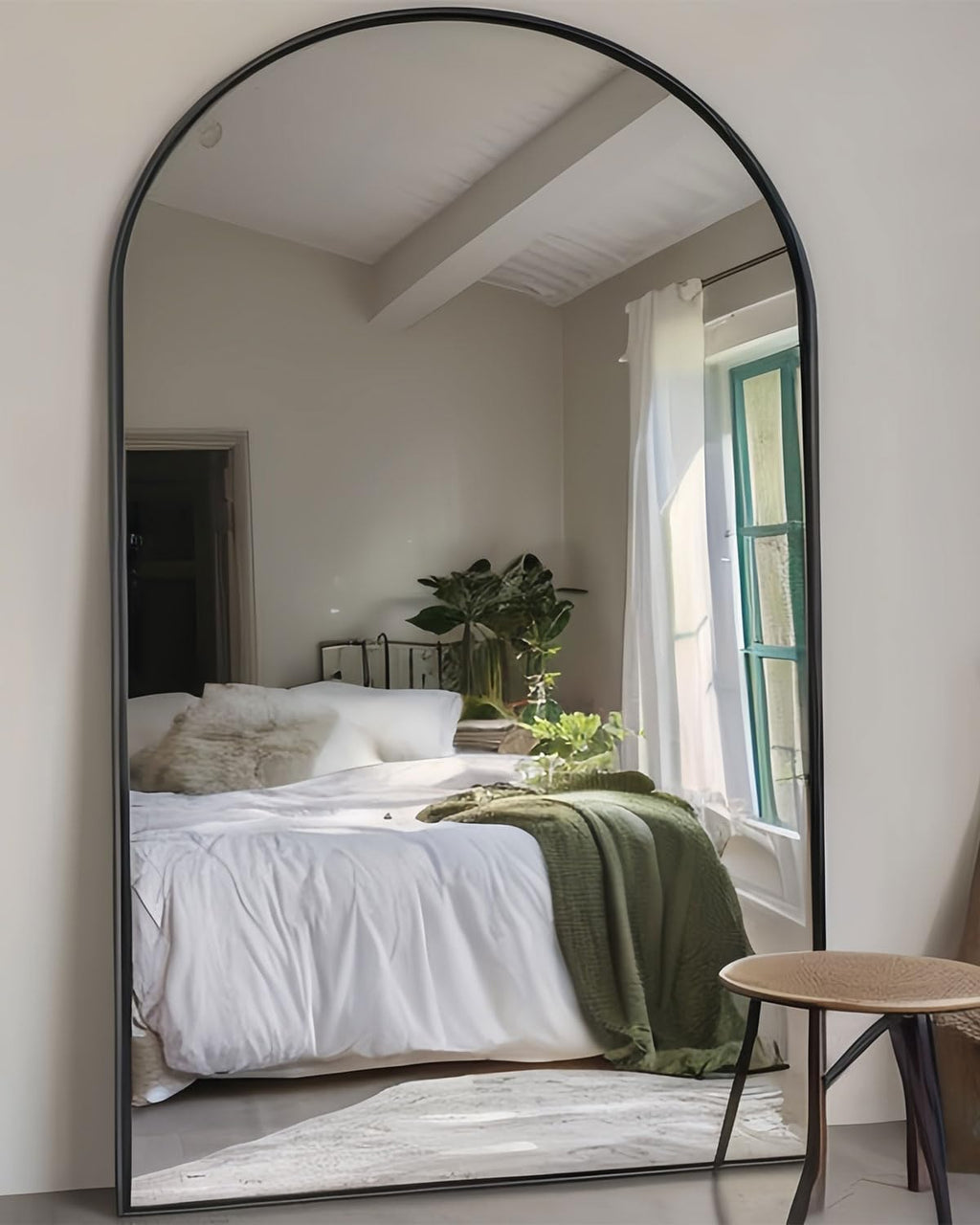Full Length Floor Mirror, 82x42 Inch Oversized Arched Standing Mirror in Black