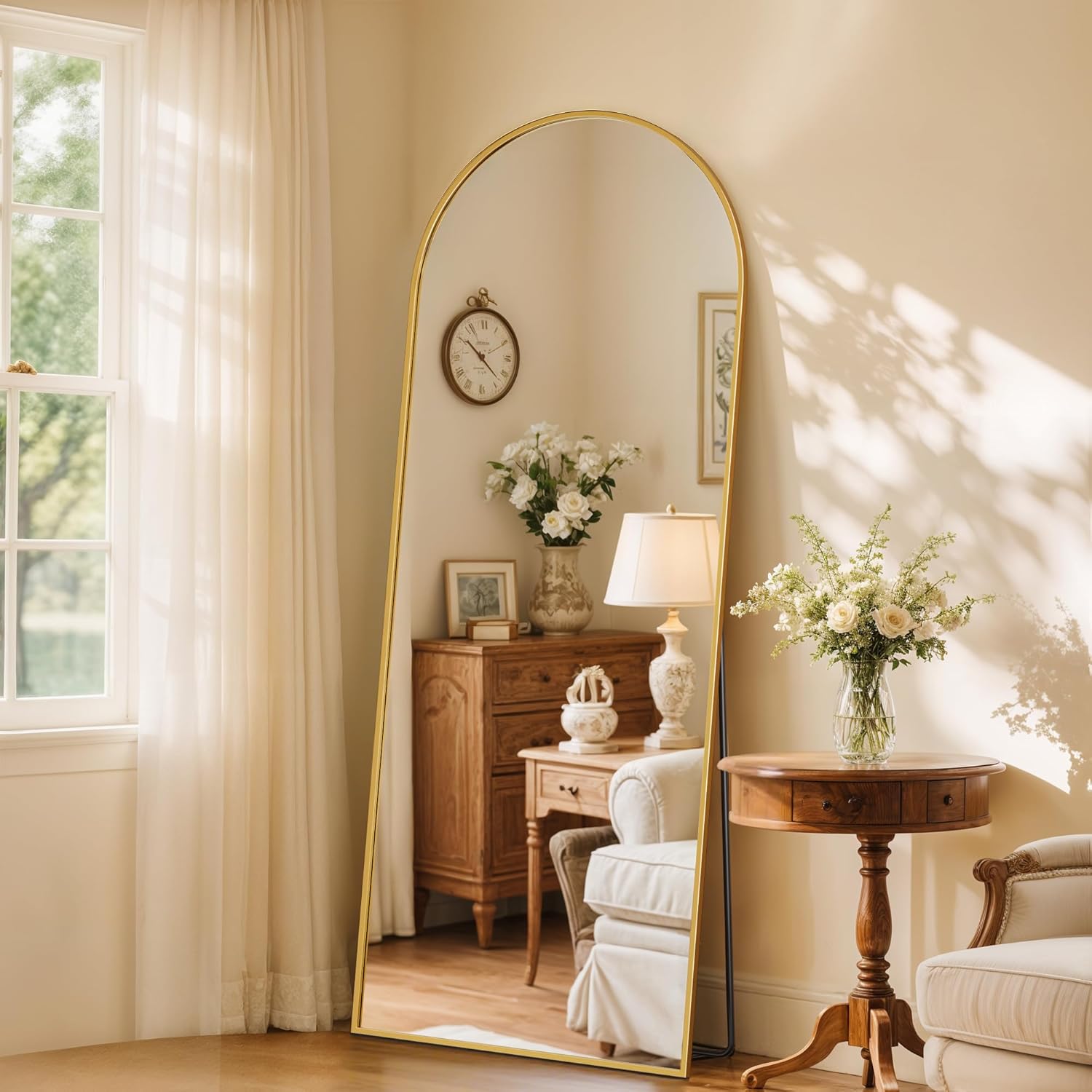 Full Length Mirror, 58" x 18" Arched Full Body Mirror Large Standing Floor Mirrors