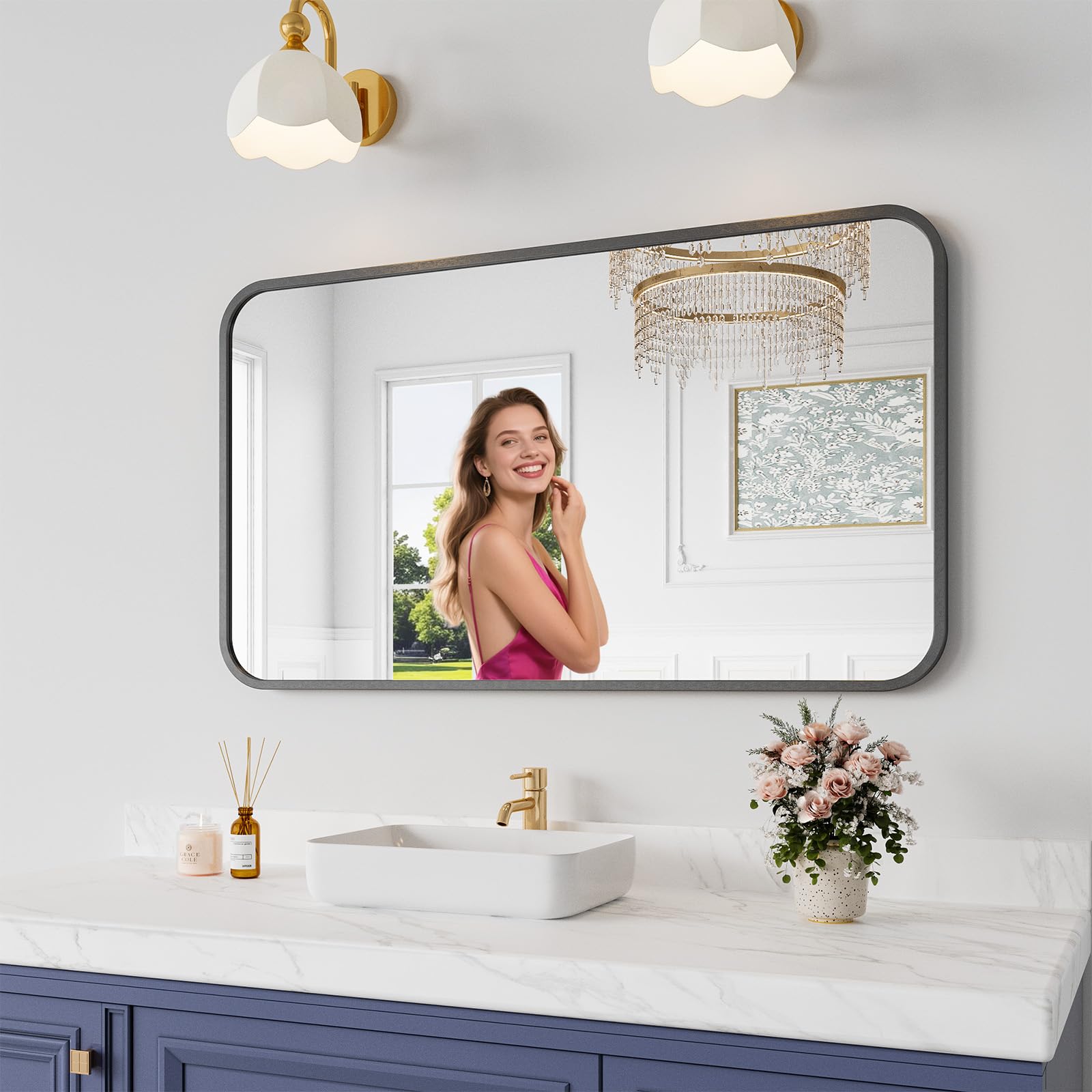 Thryvalis Metal Framed Bathroom Mirror
